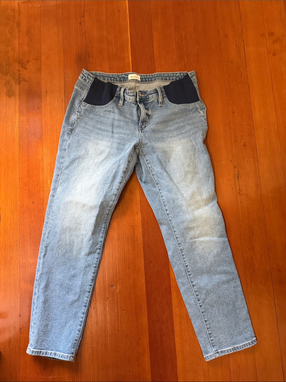 KanCan Maternity Light Blue Boyfriend Jeans with Navy Waist Panels